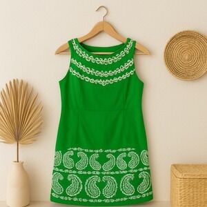 Lilly Pulitzer Jacqueline Kelly Green White Paisley Embroidered Shift Dress 2‎